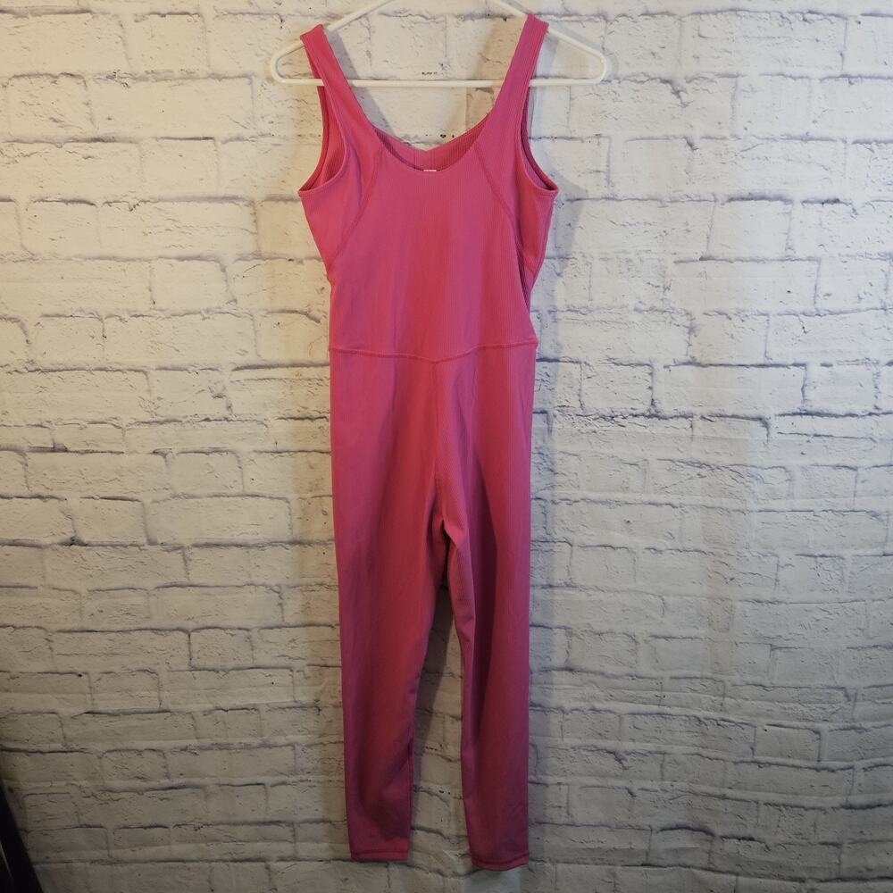 Rae Mode Ribbed Pink Tight Fit Jumpsuit Size Medium W/ Built In Bra - Picture 3 of 6